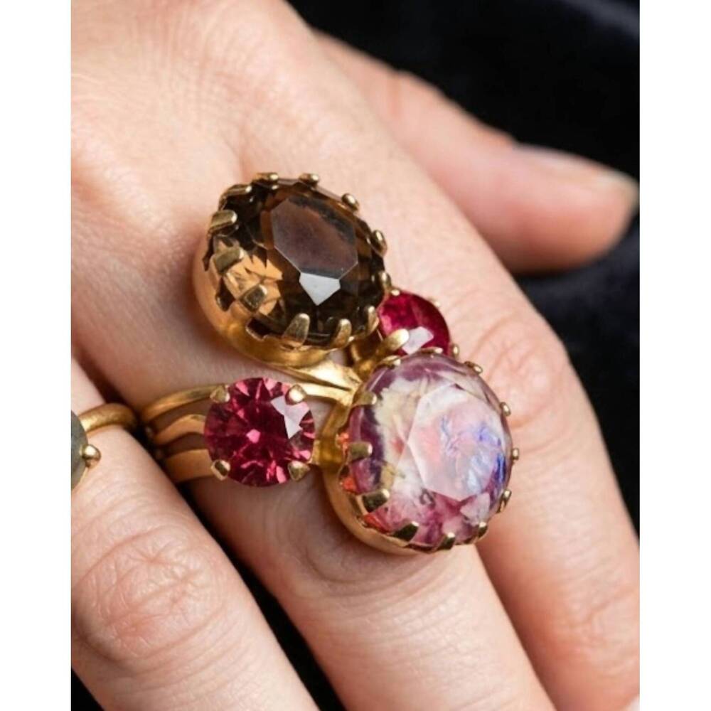 NEW MARIANA women's adjustable ring in gold/red/brown/pink